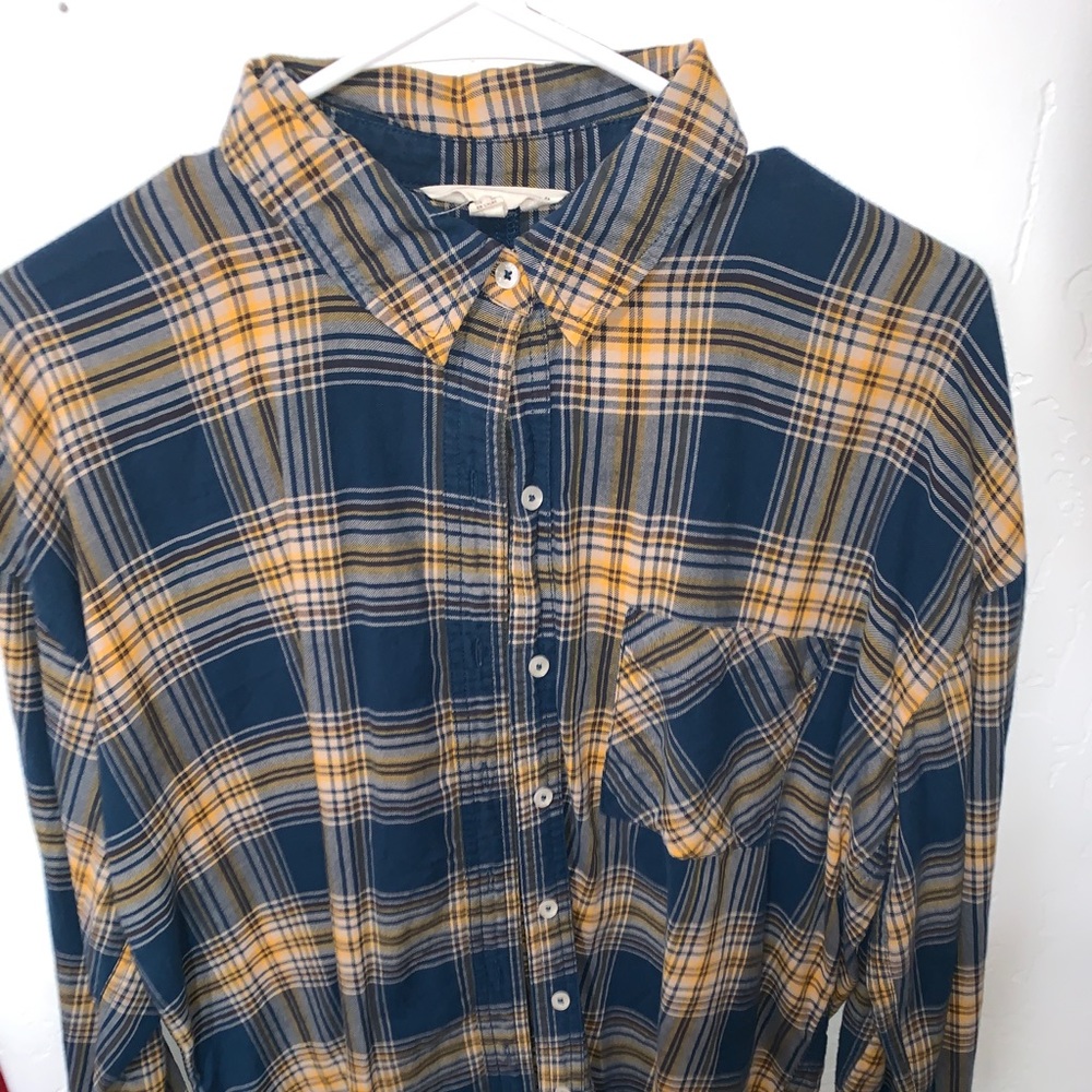 long sleeve green and yellow flannel